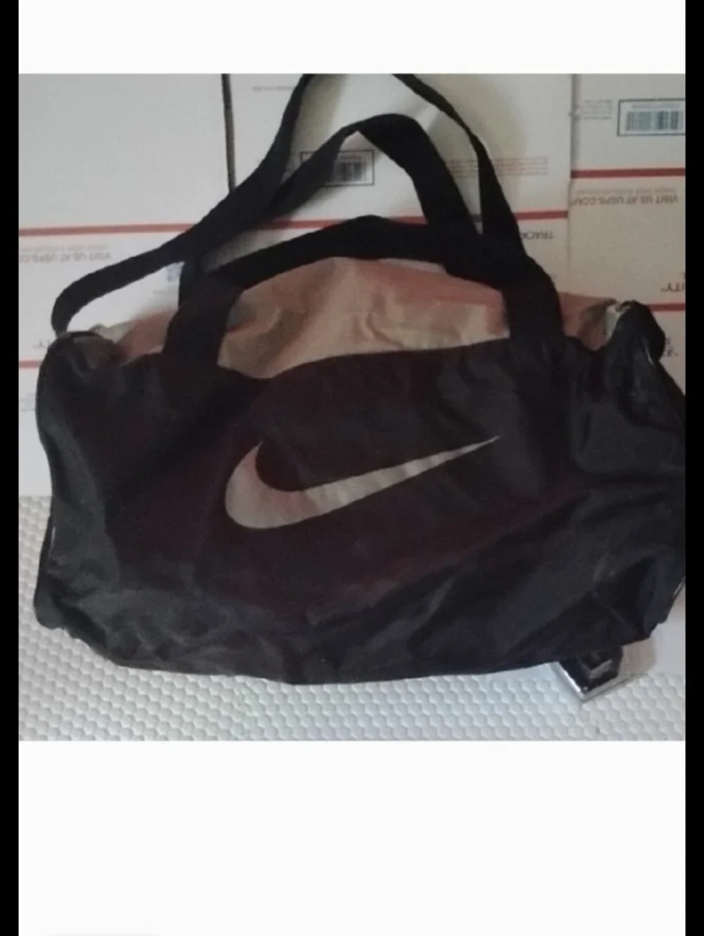 Nike Black and Light Gray Duffel Bag with Logo Stripes